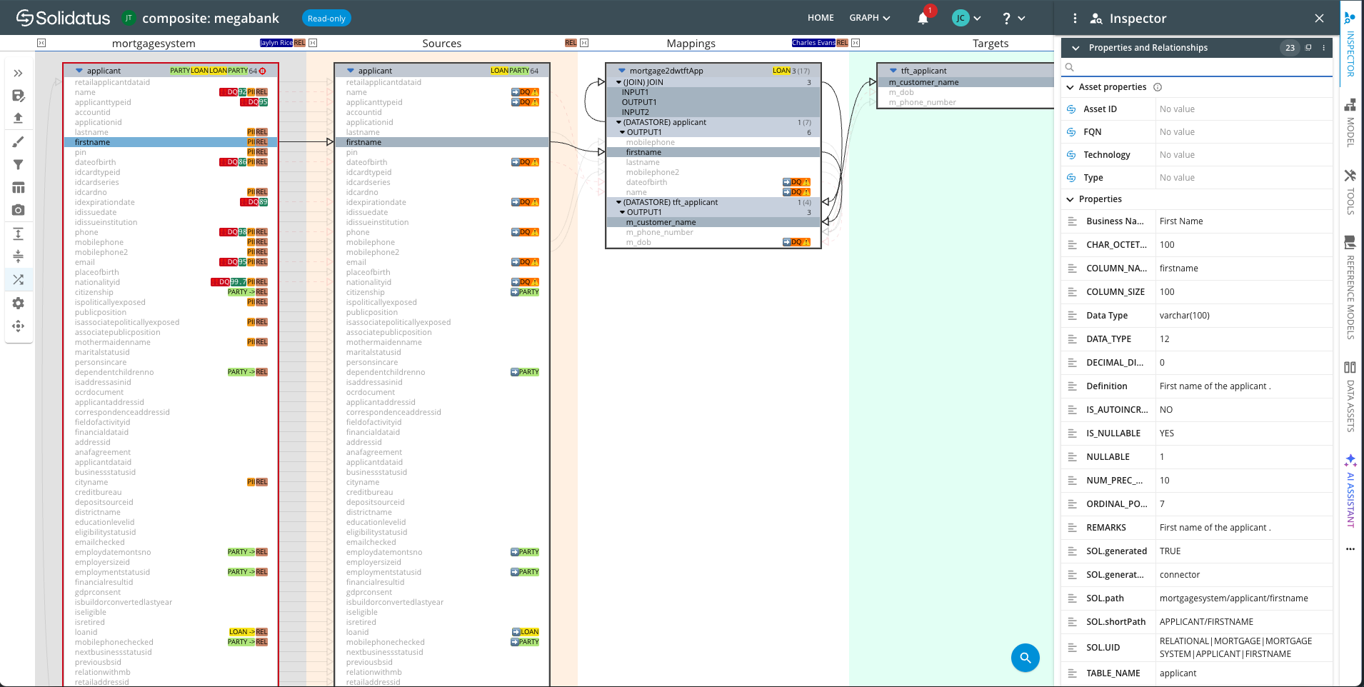 Column-level lineage, policy-aware